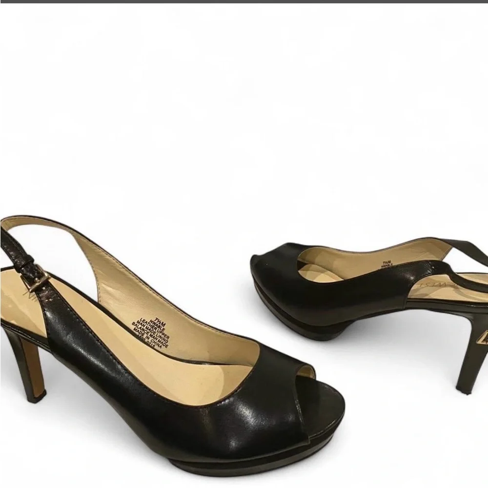Nine West Black Peep-Toe Slingback Heels - Picture 1 of 7